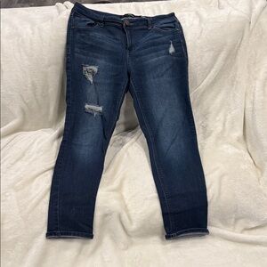 1822 Denim Dark Blue Distressed Ankle Jeans